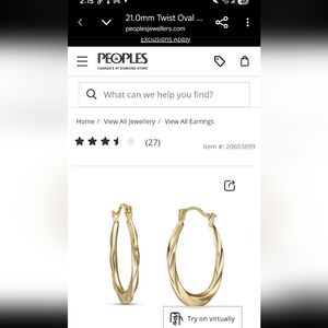 21.0mm Twist Oval Hoop Earrings in 14K Gold